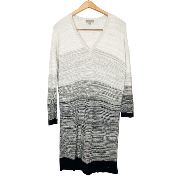 Lilla P Sweaters - Lilla P Cotton Cashmere Blend‎ Grey Knit Stripe V Neck Sweater Dress Small S